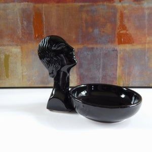 Vintage Black Deco Bust Trinket Dish